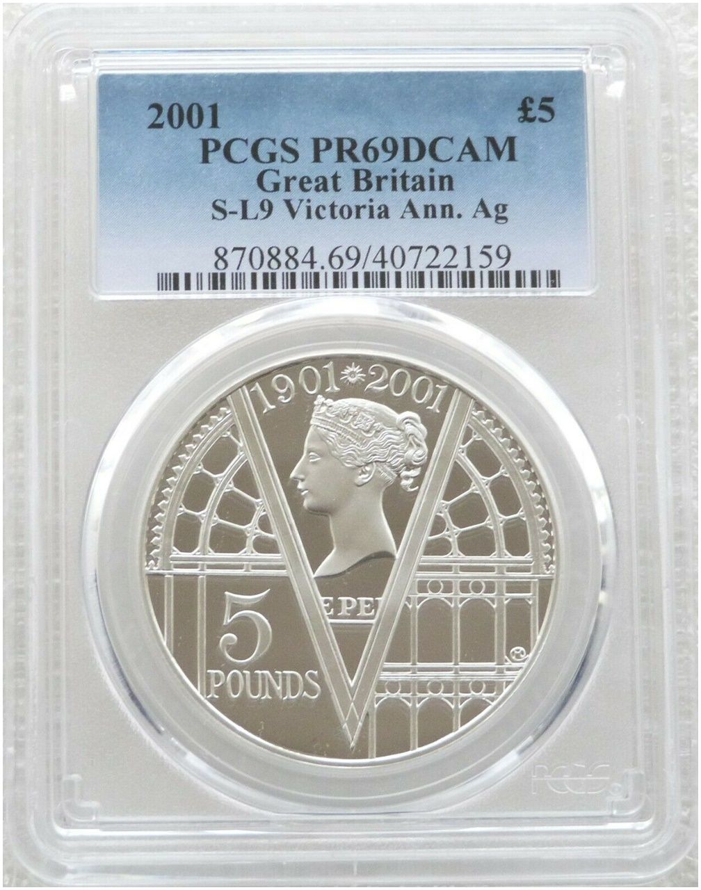 2001 Queen Victoria £5 Silver Proof Coin PCGS PR69 DCAM