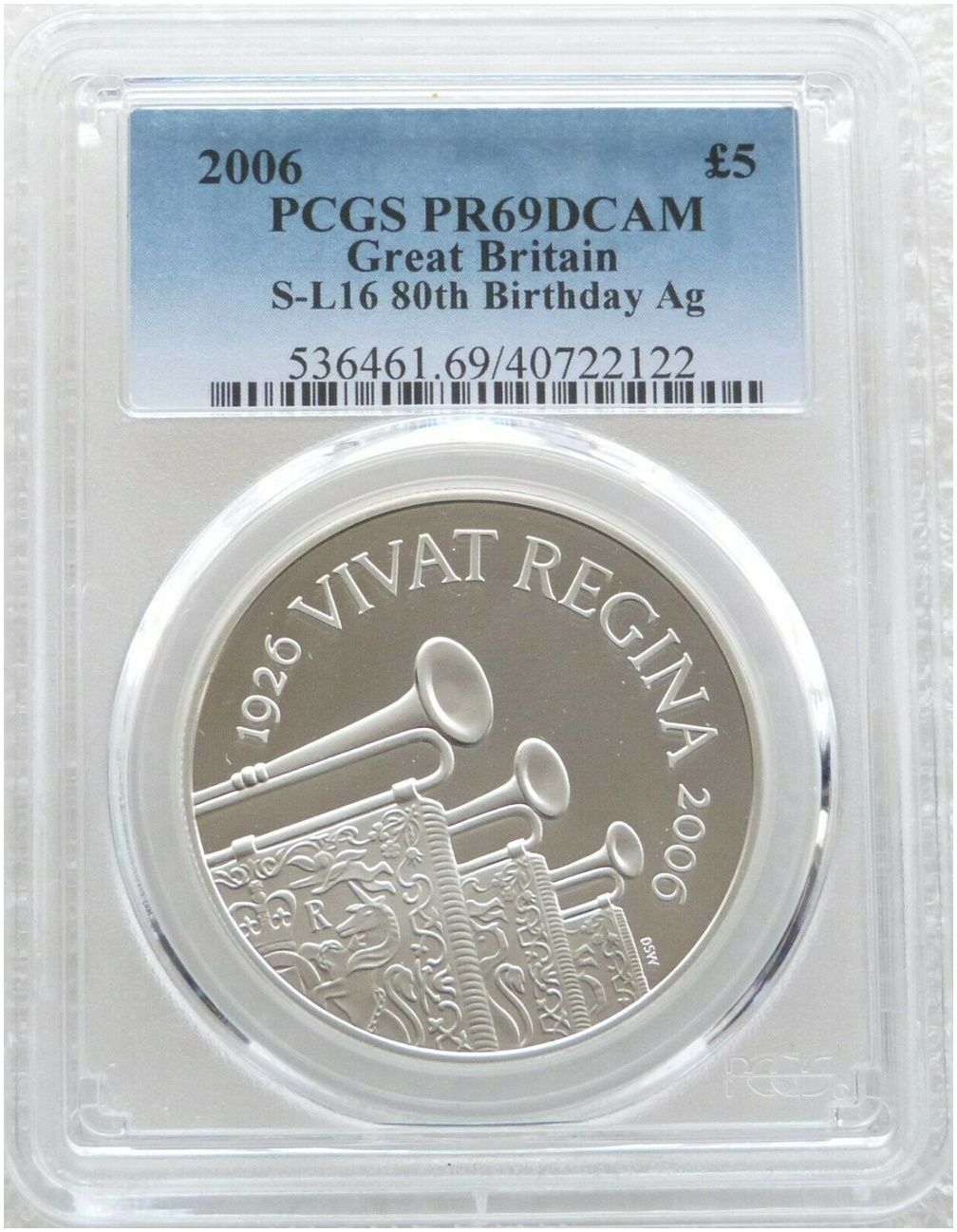 2006 Queens 80th Birthday £5 Silver Proof Coin PCGS PR69 DCAM