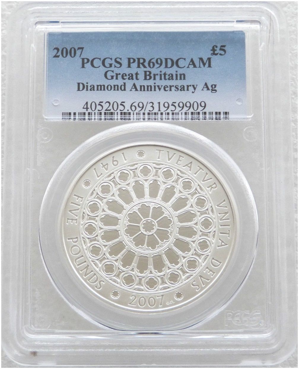 2007 Diamond Wedding £5 Silver Proof Coin PCGS PR69 DCAM