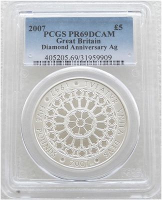 2007 Diamond Wedding £5 Silver Proof Coin PCGS PR69 DCAM