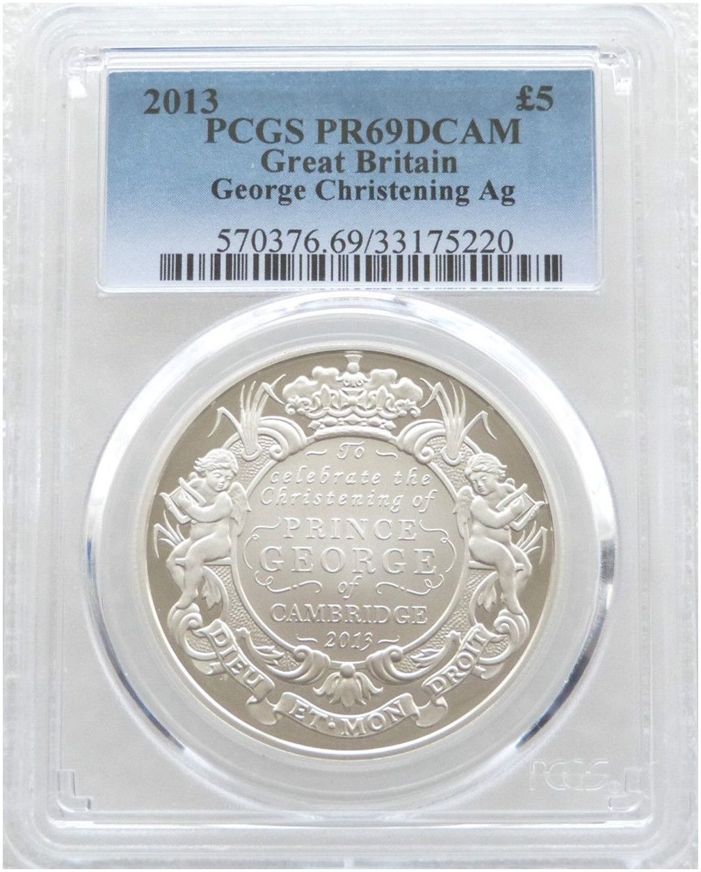 2013 Prince George Royal Christening £5 Silver Proof Coin PCGS PR69 DCAM