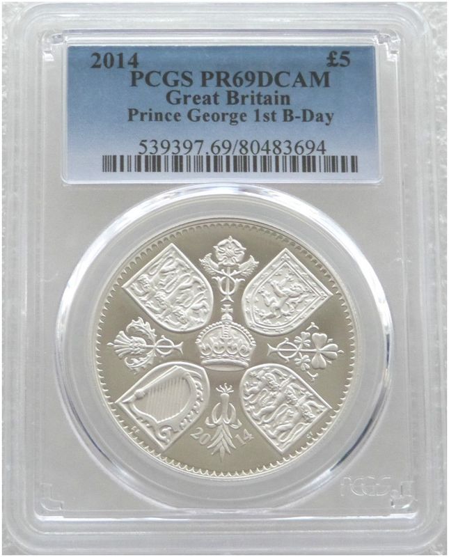 2014 Prince George Royal First Birthday £5 Silver Proof Coin PCGS PR69 DCAM