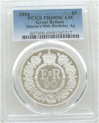 2016 Queens 90th Birthday £5 Silver Proof Coin PCGS PR69 DCAM