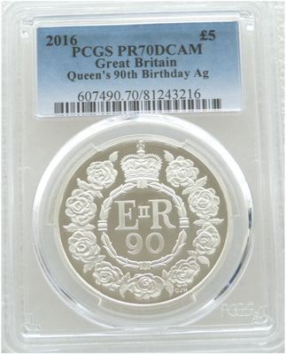 2016 Queens 90th Birthday £5 Silver Proof Coin PCGS PR70 DCAM