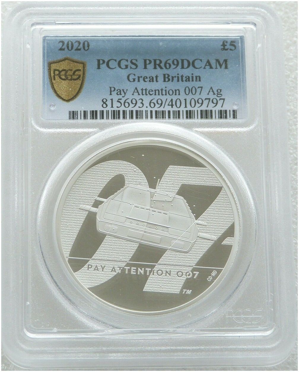 2020 James Bond Pay Attention 007 £5 Silver Proof 2oz Coin PCGS PR69 DCAM