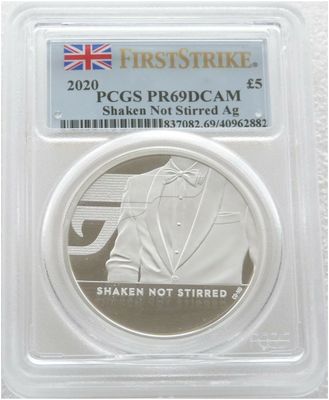 2020 James Bond 007 Shaken not Stirred £5 Silver Proof 2oz Coin PCGS PR69 DCAM First Strike