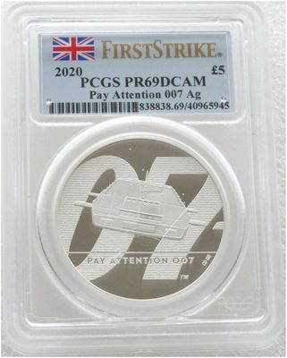 2020 James Bond Pay Attention 007 £5 Silver Proof 2oz Coin PCGS PR69 DCAM First Strike