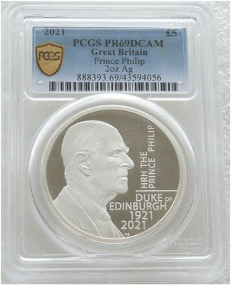 2021 Prince Philip Memorial £5 Silver Proof 2oz Coin PCGS PR69 DCAM