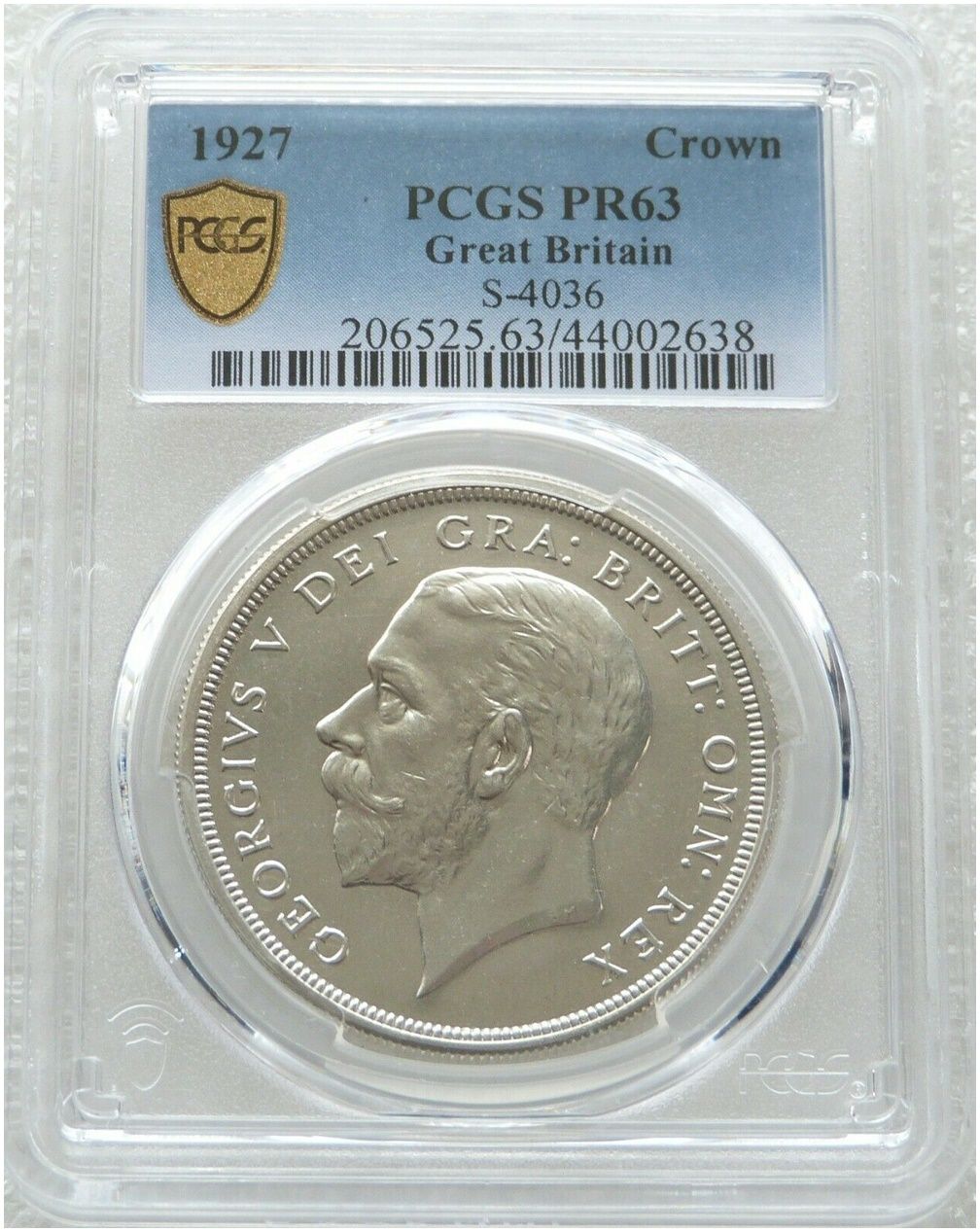 1927 George V Bare Head Silver Proof Wreath Crown Coin PCGS PR63