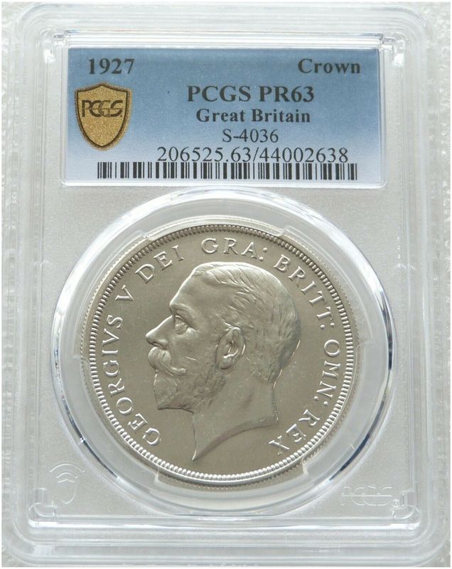 1927 George V Bare Head Silver Proof Wreath Crown Coin PCGS PR63