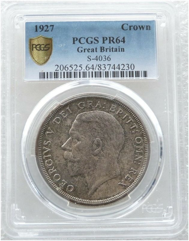 1927 George V Bare Head Silver Proof Wreath Crown Coin PCGS PR64
