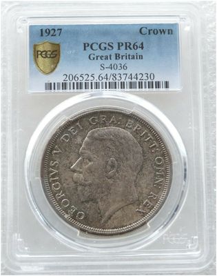 1927 George V Bare Head Silver Proof Wreath Crown Coin PCGS PR64
