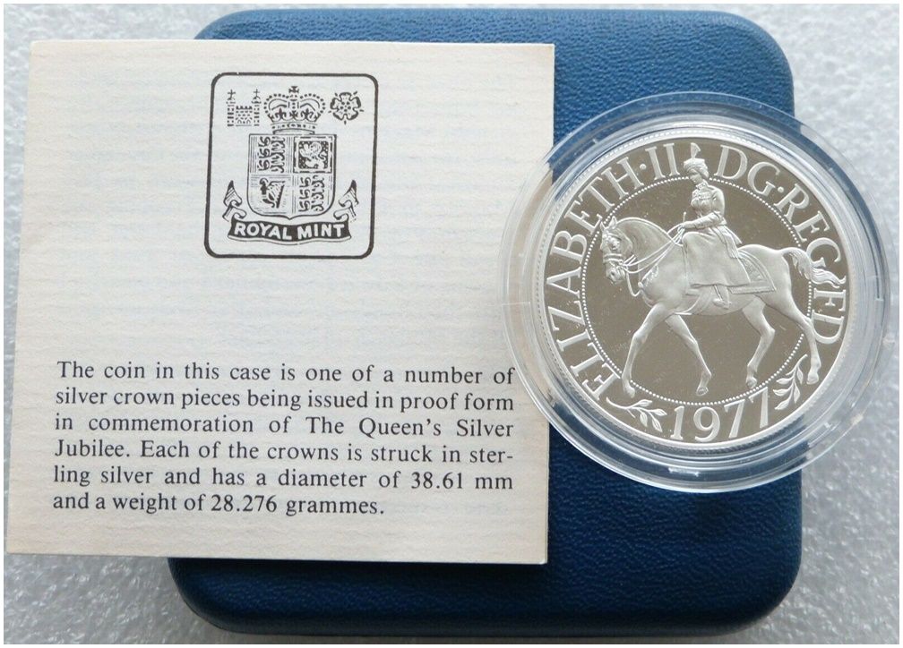 1977 Silver Jubilee 25p Silver Proof Crown Coin Box Coa