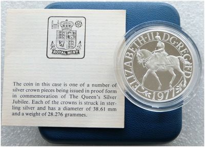1977 Silver Jubilee 25p Silver Proof Crown Coin Box Coa