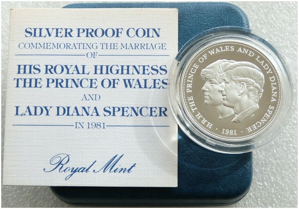 1981 Royal Wedding Prince Charles Lady Diana 25p Silver Proof Crown Coin Box Coa