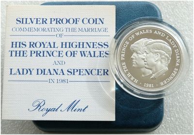 1981 Royal Wedding Prince Charles Lady Diana 25p Silver Proof Crown Coin Box Coa