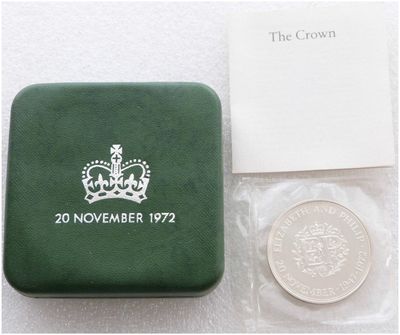 1972 Silver Wedding Anniversary 25p Silver Proof Crown Coin Box Coa