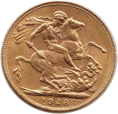 1928-SA South Africa George V Full Sovereign Gold Coin