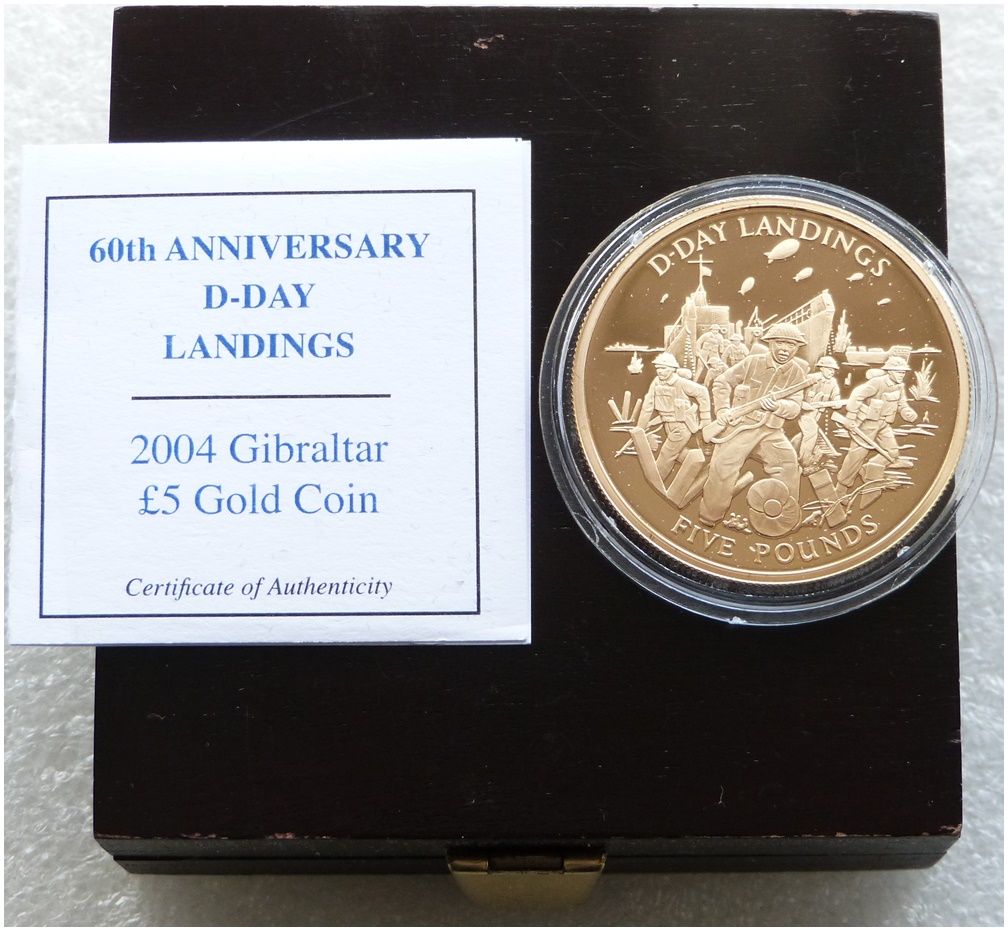 2004 Gibraltar D-Day Landings £5 Five Pound Gold Proof Coin Box Coa
