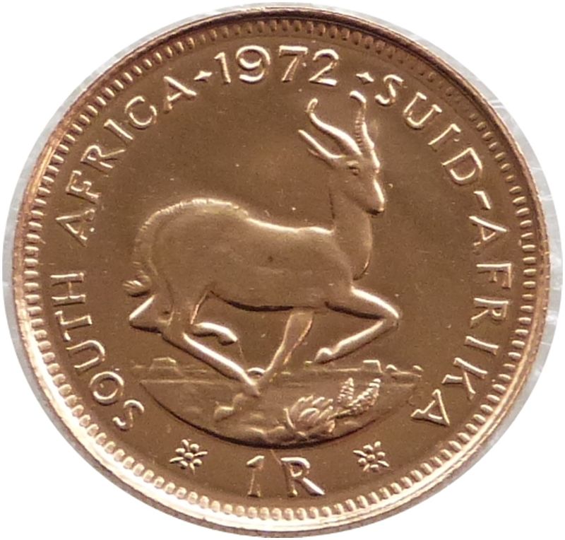 1972 South Africa Springbok One Rand Gold Proof Coin