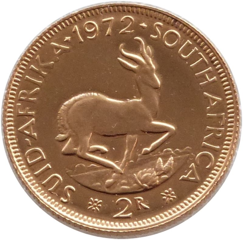1972 South Africa Springbok Two Rand Gold Proof Coin