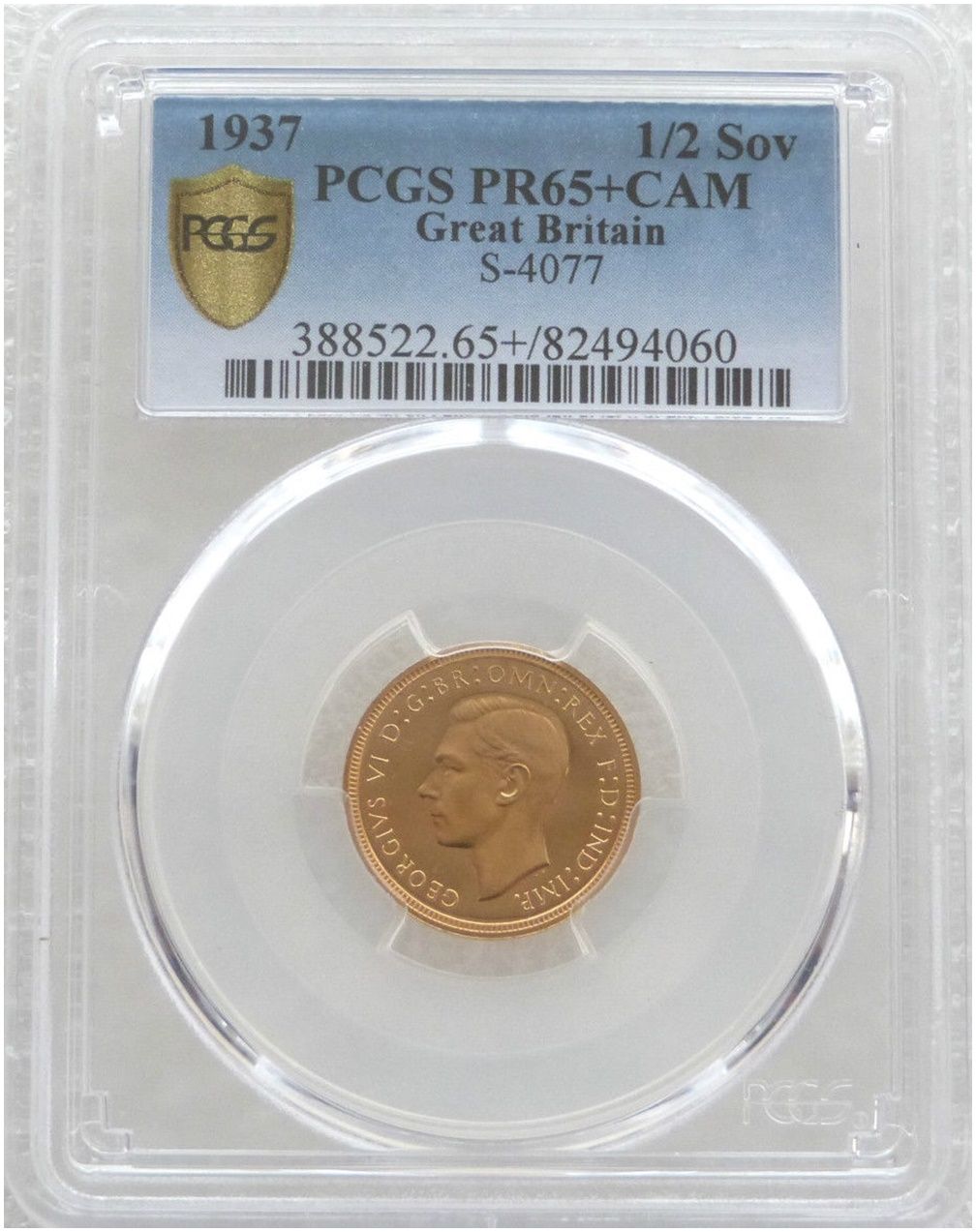 1937 George VI Coronation Half Sovereign Gold Proof Coin PCGS PR65+ CAM