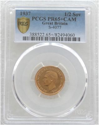 1937 George VI Coronation Half Sovereign Gold Proof Coin PCGS PR65+ CAM