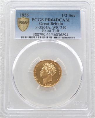 1826 George IV Bare Head Royal Arms Half Sovereign Gold Proof Coin PCGS PR64 DCAM