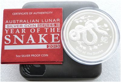 2013-P Australia Lunar Snake $8 Silver Proof 5oz Coin Box Coa
