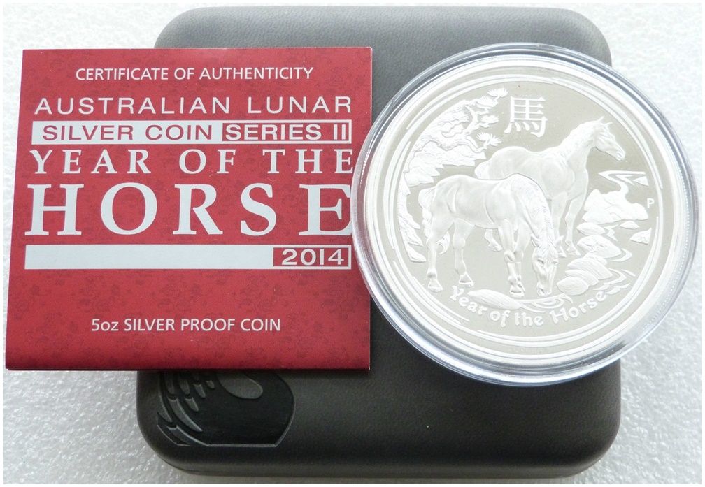 2014-P Australia Lunar Horse $8 Silver Proof 5oz Coin Box Coa