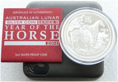 2014-P Australia Lunar Horse $8 Silver Proof 5oz Coin Box Coa