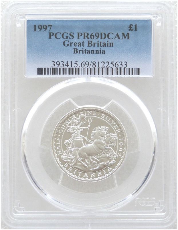 1997 Britannia £1 Silver Proof 1/2oz Coin PCGS PR69 DCAM