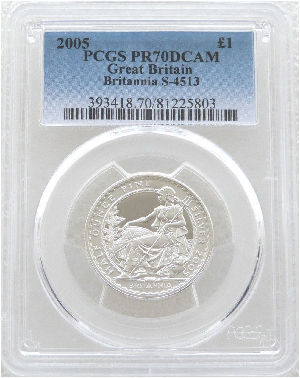 2005 Britannia £1 Silver Proof 1/2oz Coin PCGS PR70 DCAM