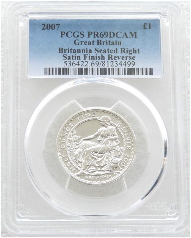 2007 Britannia £1 Silver Matte Proof 1/2oz Coin PCGS PR69 DCAM - 2005 Design