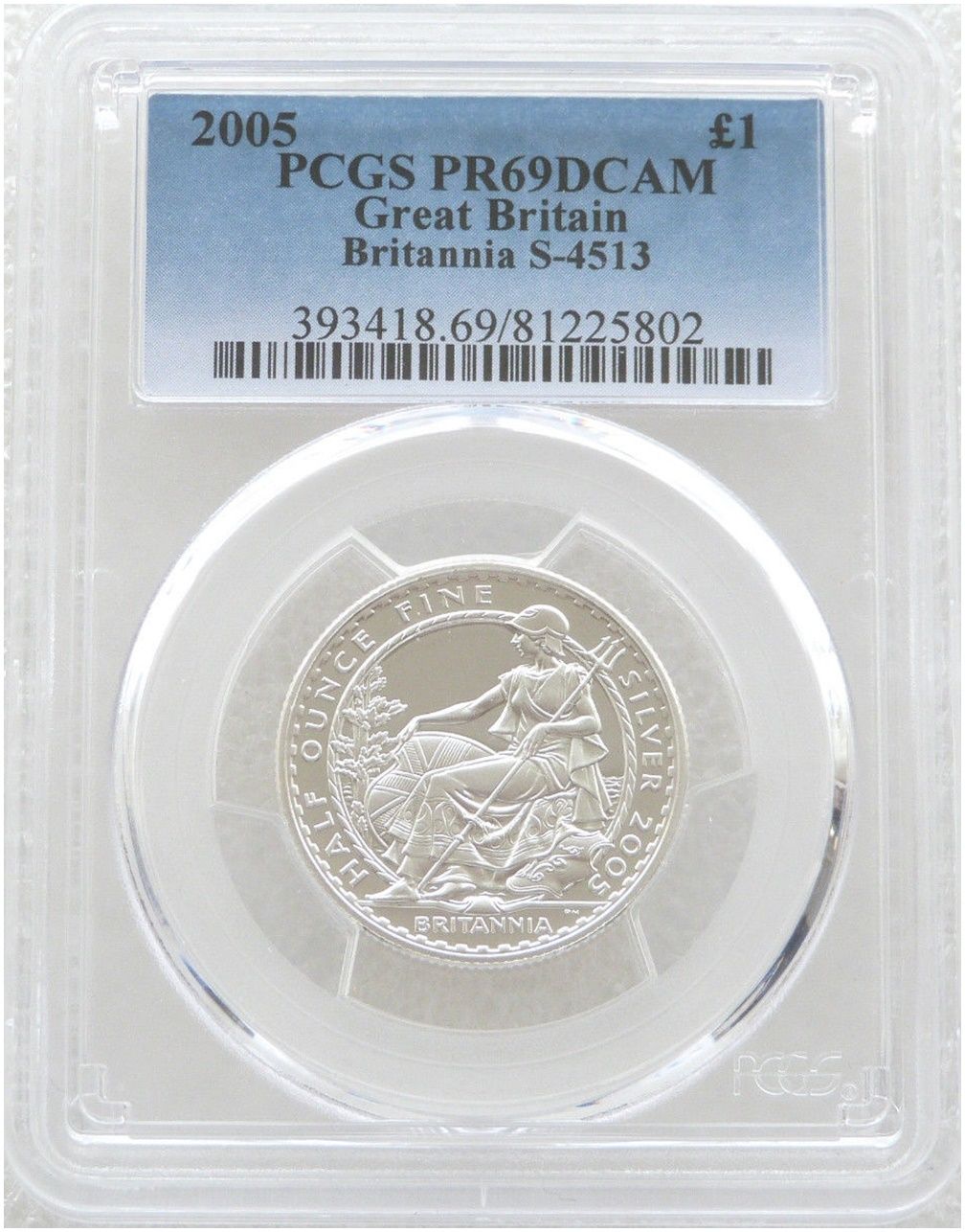 2005 Britannia £1 Silver Proof 1/2oz Coin PCGS PR69 DCAM