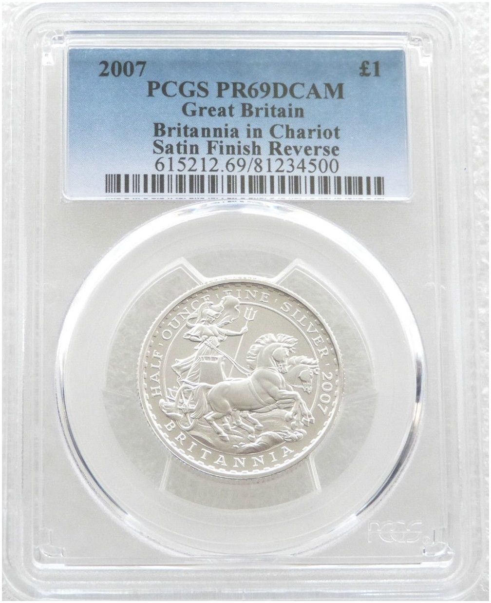 2007 Britannia £1 Silver Matte Proof 1/2oz Coin PCGS PR69 DCAM - 1997 Design