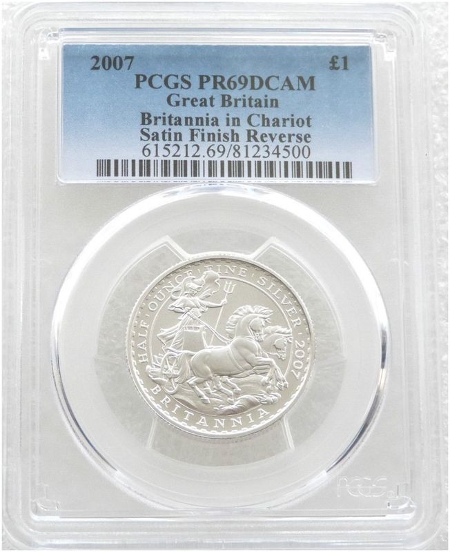 2007 Britannia £1 Silver Matte Proof 1/2oz Coin PCGS PR69 DCAM - 1997 Design