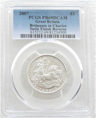 2007 Britannia £1 Silver Matte Proof 1/2oz Coin PCGS PR69 DCAM - 1997 Design