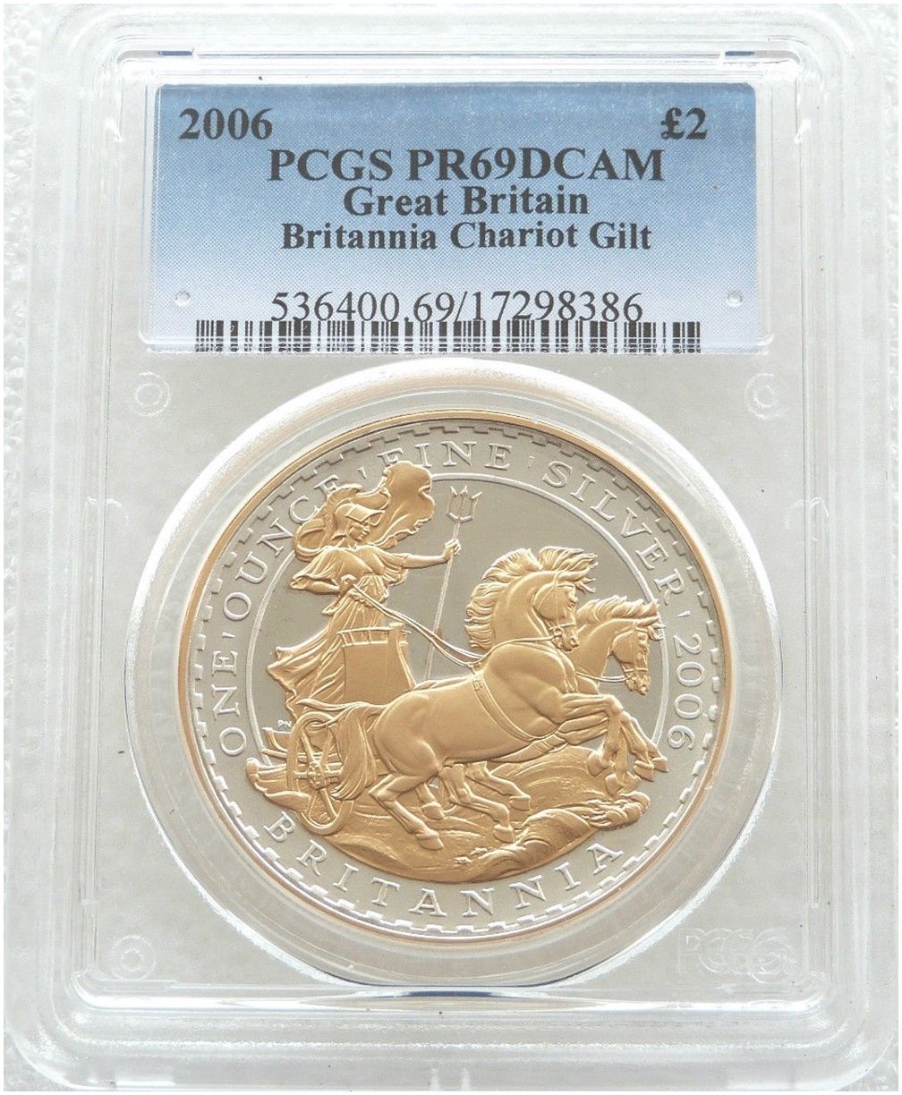 2006 Britannia Chariot £2 Silver Gold Proof 1oz Coin PCGS PR69 DCAM