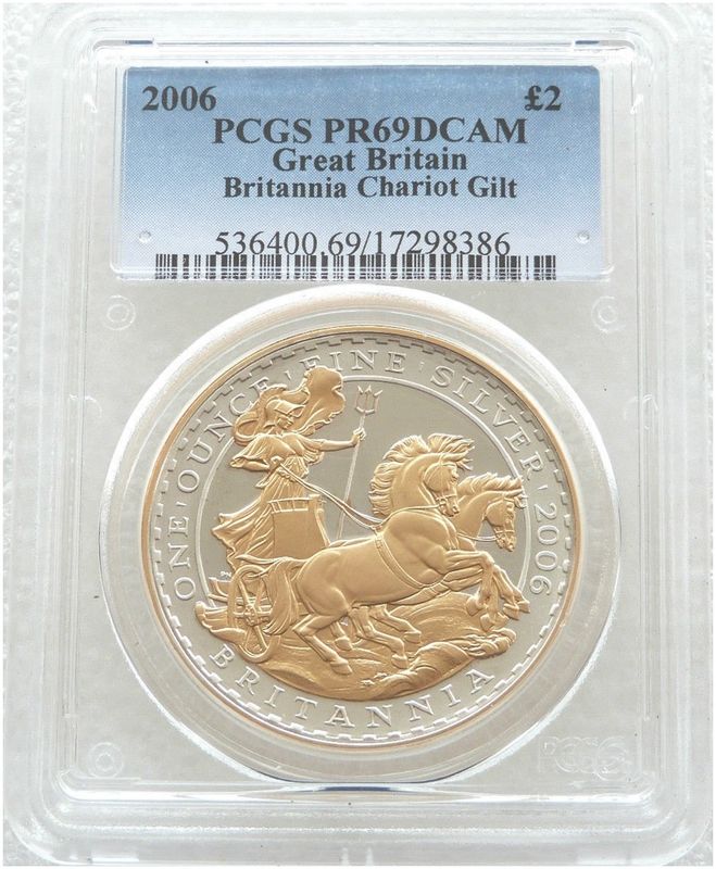 2006 Britannia Chariot £2 Silver Gold Proof 1oz Coin PCGS PR69 DCAM