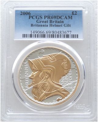 2006 Britannia Helmet £2 Silver Gold Proof 1oz Coin PCGS PR69 DCAM