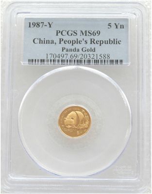 1987-Y China Panda 5 Yuan Gold 1/20oz Coin PCGS MS69