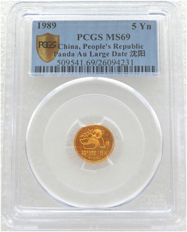 1989-LD China Large Date Panda 5 Yuan Gold 1/20oz Coin PCGS MS69