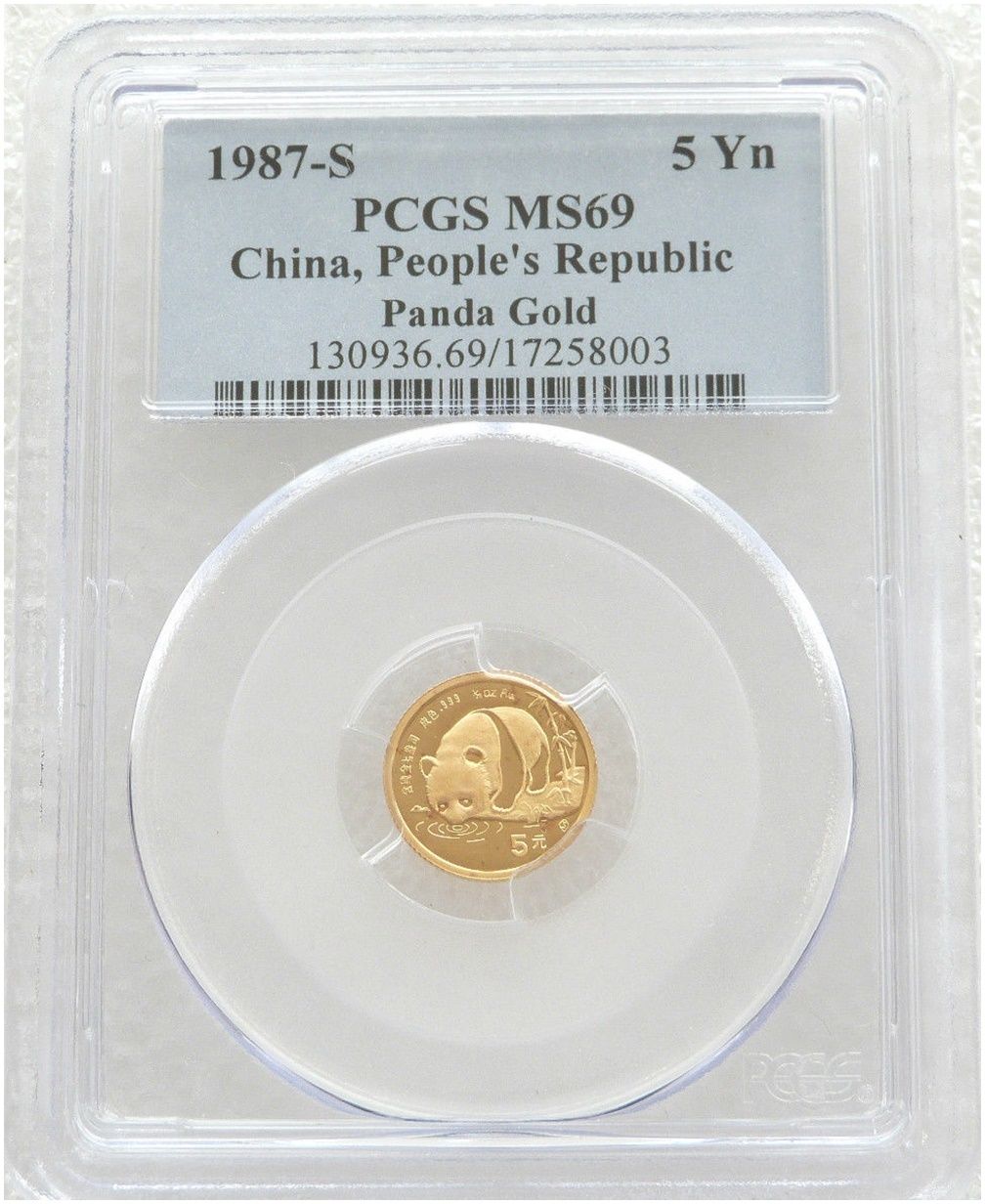 1987-S China Panda 5 Yuan Gold 1/20oz Coin PCGS MS69