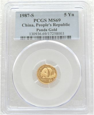 1987-S China Panda 5 Yuan Gold 1/20oz Coin PCGS MS69