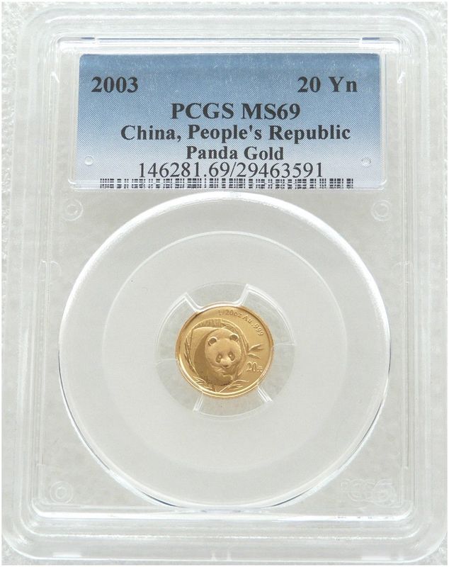 2003 China Panda 20 Yuan Gold 1/20oz Coin PCGS MS69