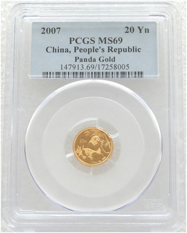 2007 China Panda 20 Yuan Gold 1/20oz Coin PCGS MS69