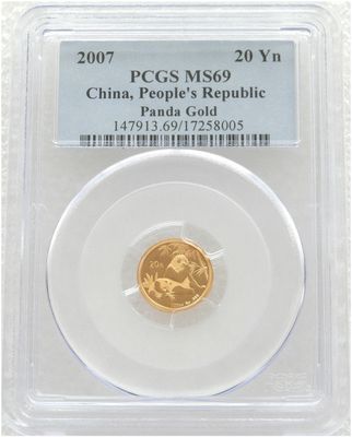 2007 China Panda 20 Yuan Gold 1/20oz Coin PCGS MS69