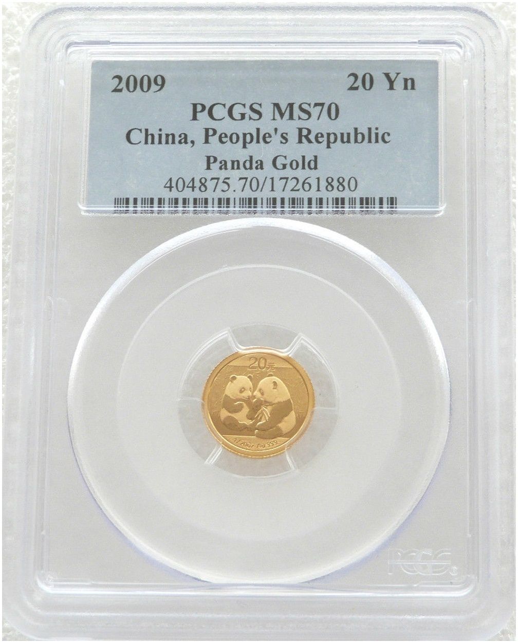 2009 China Panda 20 Yuan Gold 1/20oz Coin PCGS MS70