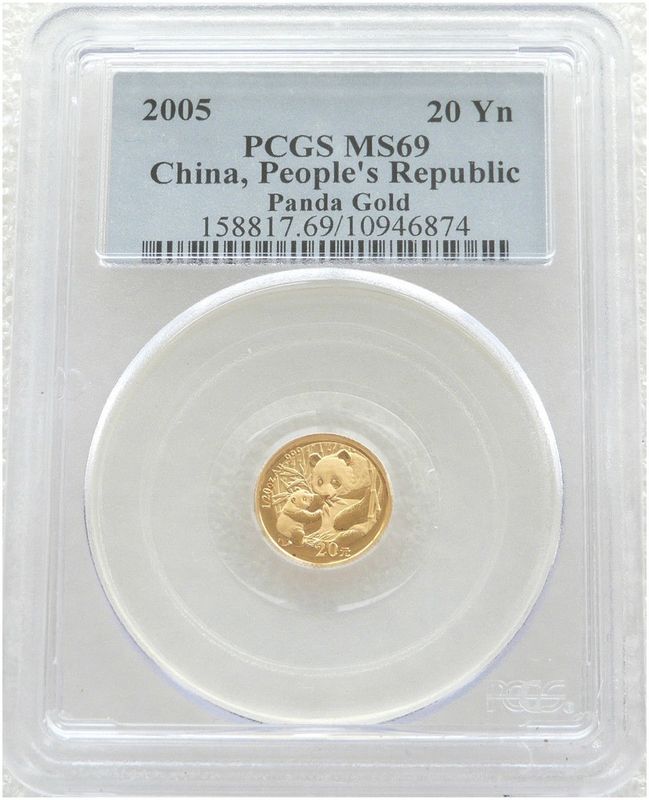 2005 China Panda 20 Yuan Gold 1/20oz Coin PCGS MS69